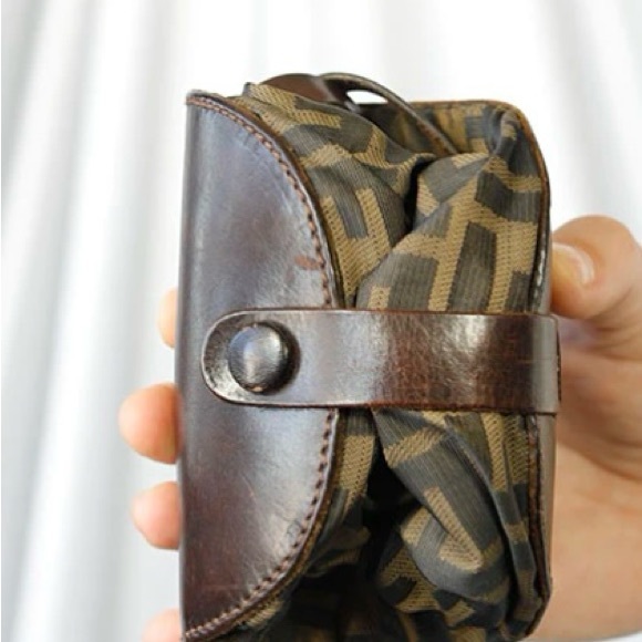 FENDI ZUCCA VINTAGE FOLDABLE NYLON/LEATHER MONOGRAM TOTE/ HANDBAG “DOUBLE F’S” - Picture 16 of 16